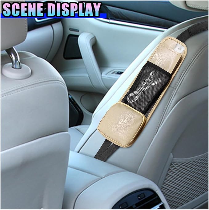 Leather Car Seat Side Organizer, Multi-Pocket Hanging Storage Bag, Front Seat Gap Holder for Phone Wallet Glasses, Universal Auto Accessories for SUV Truck RV (Beige) - Image 3
