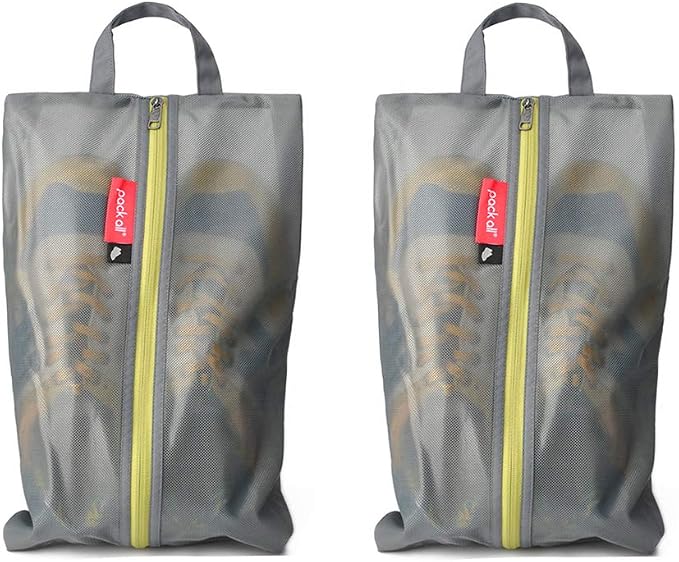 pack all Shoe Bag for Travel, Water-Resistant Shoe Pouch for Sports | Odor-Resistant, Dustproof, Portable, Soccer Cleats & Gym Storage, Fits Up to Size 11, 2 Pack, Grey by packall