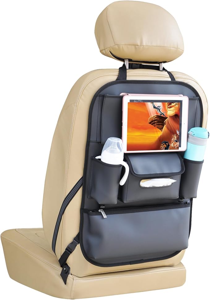 Viaviat Car Seat Organizers Waterproof Backseat Protector with Storage Pocket Large Leather Kick Mats for Kids Pets Automobile SUV Truck (Black, Large Pocket) by Viaviat