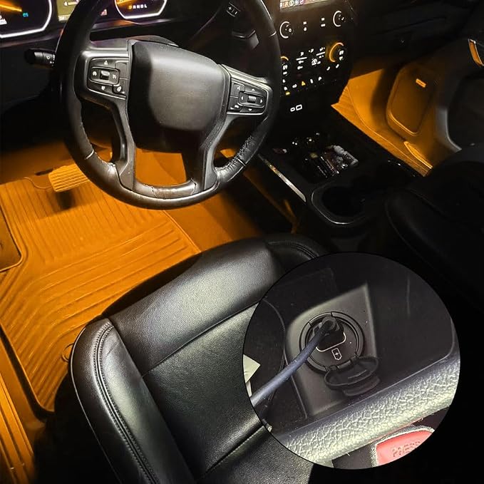 Car LED Strip Light, Interior Car Lights, 12V 24 LED Auto Atmosphere Lamps with Cigarette Lighter, Auto Lamp Ambient Night Light Strip Lighting Kit for Vehicles (USB/Yellow) - Image 4