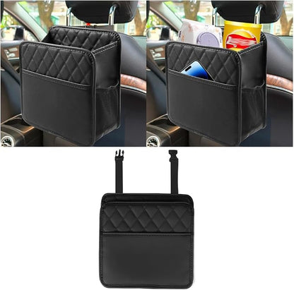 Mandark PU Leather Car Seat Back Organizer, Black | Three-pocket layout with clear panel, elastic strap installation, fits most cars, SUVs, and trucks, car interior accessories by Unknown