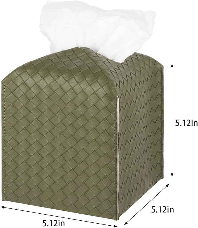 Tissue Box Cover Square Leather Facial Paper Holder, Olive Green | PU Leather，Easy to Fill, Easy Clean, Decorative Cube Tissue Box Holder for Office, Bathroom,Kitchen, Living room, Guest room - Image 3