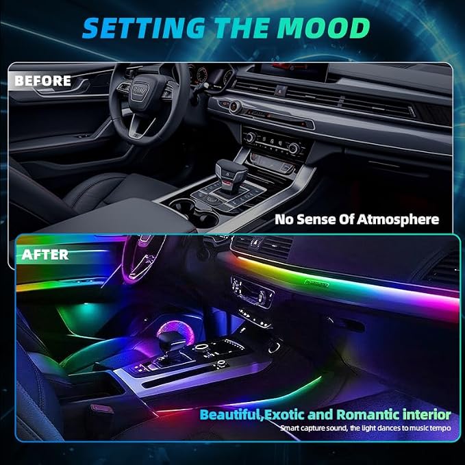 Acrylic Interior Car LED Strip Lights, Dreamcolor 10-in-1 Car Ambient Lighting Kit, with APP Control, 622 LED Fiber Optic Strip Lights for Cars, Supports Neon Sync with Music DIY Mode - Image 7