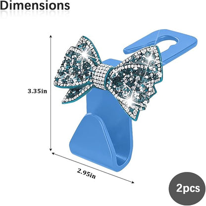 Zpana Bling Car Headreat Hook, 2PCS Crystal Rhinestone Cute Bow Vehicle Seat Back Hanger Storage for Purses Bags Grocery, Diamond Auto Rear Seat Organizer, Universal for SUV Truck Sedan (Light Blue) | PVC construction, rhinestone bow design, compact re... - Image 2