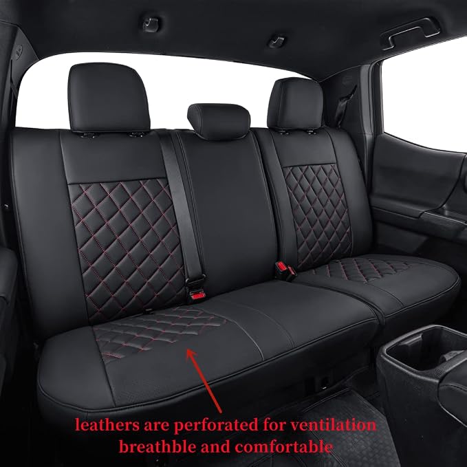 Custom Front Seat Covers Compatible with Select Toyota Tacoma Double Cab 2016 2017 2018 2019 2020 2021 2022 2023 Models - Leatherette (Red/Black,Full Set) - Image 4