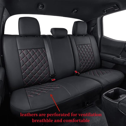 Custom Front Seat Covers Compatible with Select Toyota Tacoma Double Cab 2016 2017 2018 2019 2020 2021 2022 2023 Models - Leatherette (Red/Black,Full Set) - Image 4