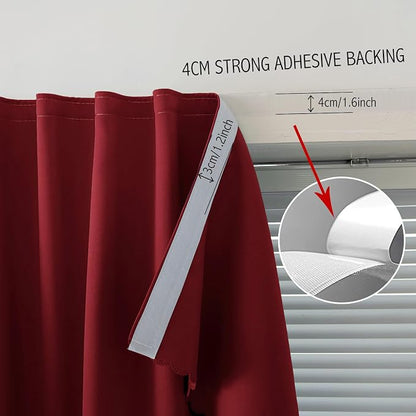 Portable Light Blocking Curtains Self-Stick Design, Removable Adhesive Window Shades for Apartment Office, 71" W x 84" L, Burgundy, 1 Panel - Image 7