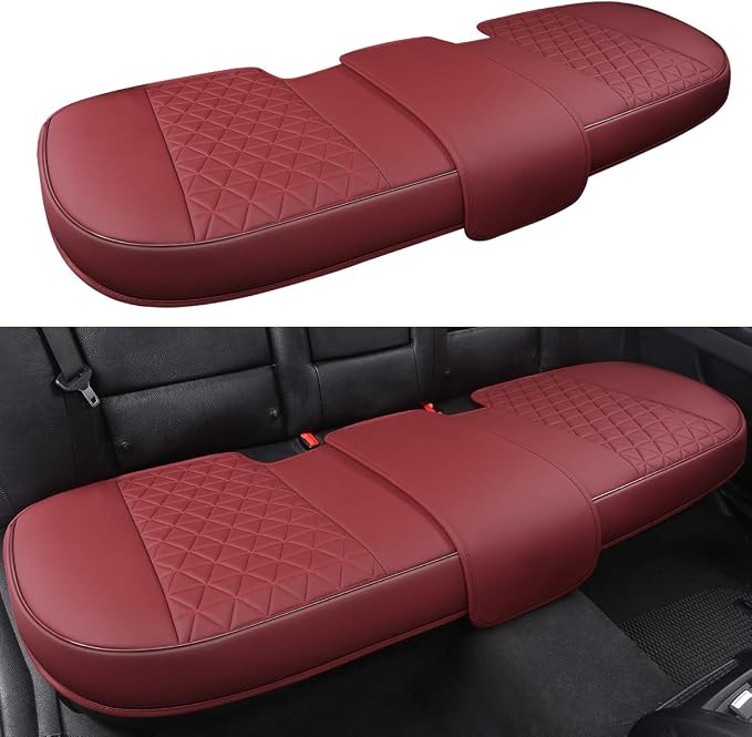 Black Panther Luxury PU Leather Rear Car Seat Cover Adjustable Length (49-55'') Back Seat Protector Fits 90% Vehicles (Sedan SUV Truck), for Seat Bottom Only,Triangle Quilting Design,Burgundy - Image 8