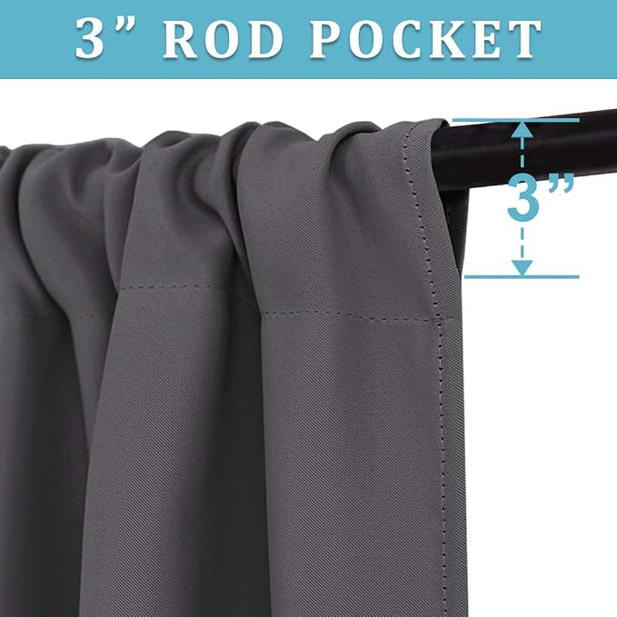 RYB HOME Extra Wide Blackout Curtains for Bedroom Living Room 63 inch Long | Thermal Insulated, Privacy, Drapes for Large Window, Triple-weave Fabric, For Better Sleep, W62 x L63, Grey, 2 Panels - Image 2