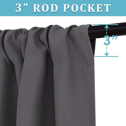 RYB HOME Short Blackout Curtains for Bedroom, Room Darkening, Rod Pocket | Thermal Insulated, Summer Heat Light UV Blocking, Triple-weave Fabric, Nursery Kitchen Bathroom, W42 x L48, Grey, 2 Panels - Image 2