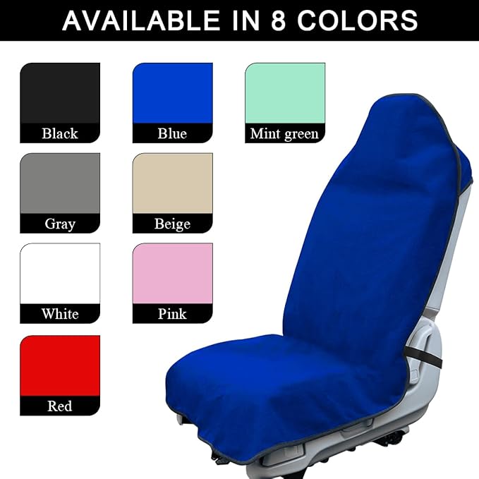 DXNQ 2PCS Car Towel Seat Cover, Waterproof Sweating Non-Slip Premium Soft Towel Carseat Protector, Universal Machine Washable Car Truck SUV Front Seat Cover for Gym Workout Beach Hiking (Blue) - Image 4