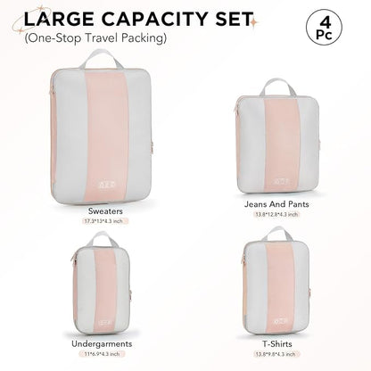 OlarHike 4 Set Compression Packing Cubes for Travel Essentials,Compressible Expandable Space Saver Bags for Organizing Clothes,Luggage Suitcase Garment Bags with Over 1000 pcs Mesh Holes(Beige) - Image 2