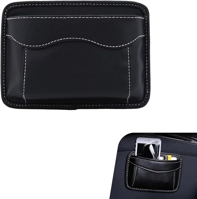 Car Seat Side Pocket Organizer, Black PU Leather Mini Auto Seat Storage Bag, Pen Phone Holder Tray Pouch Vehicle Seats Gap Filler, Universal Organize for Documents Registration Notepad by Unknown