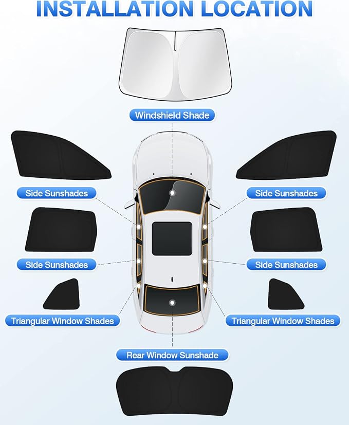 Canvcle Sunshades for 2019-2024 Subaru Forester Accessories Windshield Sun Shade Side Rear Window Shade Cover Sun Visor Shield Privacy Protection Keep Vehicle Cool Black 8PCS - Image 6
