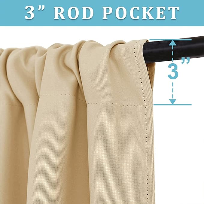 RYB HOME Extra Wide Curtains for Bedroom Living Dining Room 63 inches Long | Thermal Insulated,Privacy,Drapes for Large Window,Triple-weave Fabric,For Better Sleep,W62 x L63,Biscotti Beige,2 Panels - Image 2