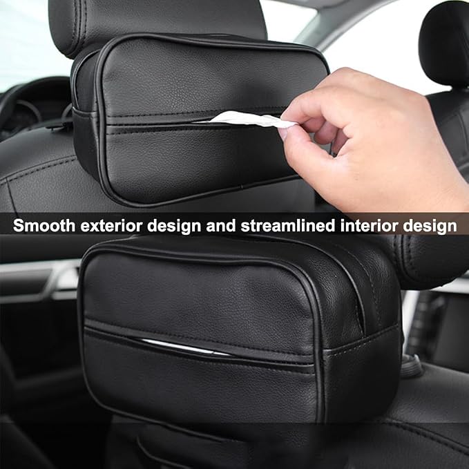 Car Tissue Holder, Travel Napkin Dispenser - PU Leather Fits Most Cars, SUVs, Trucks, and Vans - Image 3