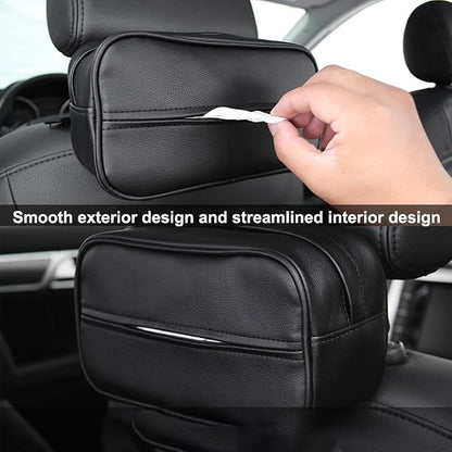 Car Tissue Holder, Travel Napkin Dispenser - PU Leather Fits Most Cars, SUVs, Trucks, and Vans - Image 3