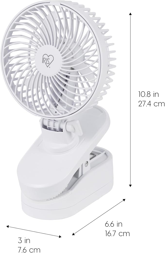 IRIS USA 5" Battery Operated Clip On Fan, D-Battery Powered, Outdoor, White | Compact Foldable Personal Fan, Portable Travel Mini Desk Fan, Pet Stroller Car Fan, Office Bedside Picnic Camping Outdoor - Image 2