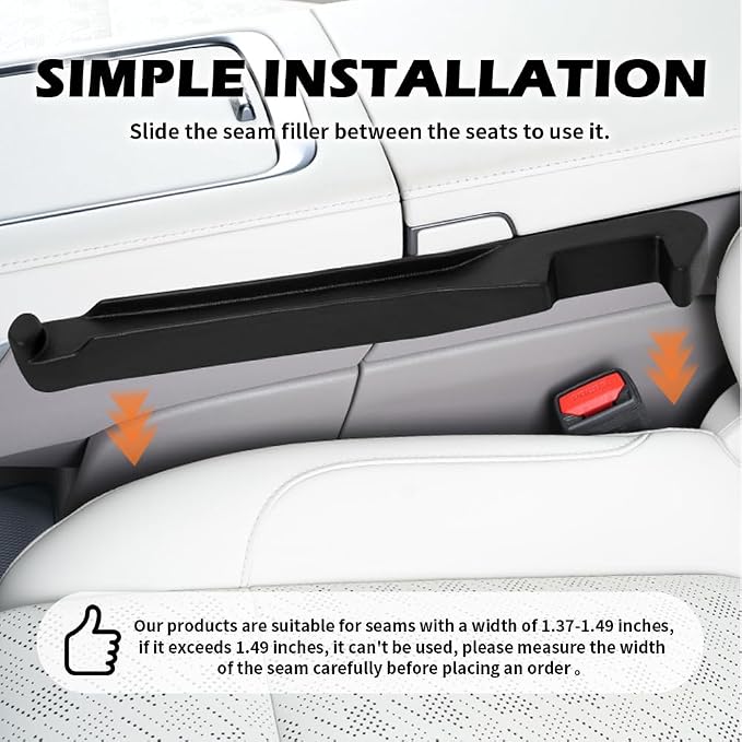 2PCS Car Seat Gap Filler Organizer,3 in 1 Car Seat Side Gap Filler with Hook for Avoiding Dropped Items,Universal No Drop Seats Guard for Filling Gaps 1.37-1.49 Inch Wide (Black) - Image 7