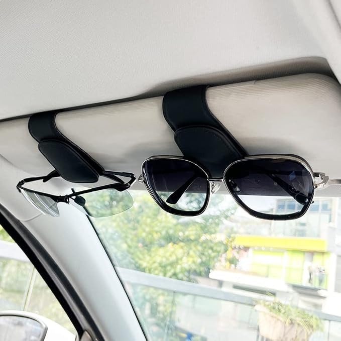 2Pcs Sunglass Holder for Car, Magnetic Leather Eyeglass Hanger Clip for Car Sun Visor, Sunglasses Holder and Ticket Card Clip for Car Visor Accessories - Image 3