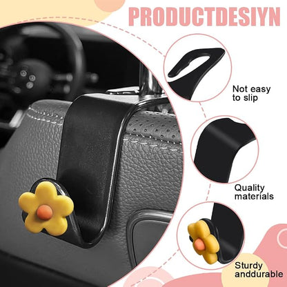 8PCS Car Headrest Hooks, Cute Flower Vehicle Seat Organizer Hooks for Purses and Bags, Portable Automotive Purse Hanger Holder Decoration, Universal Car Accessories for SUV, Sedan, Truck (Dark yellow) - Image 3