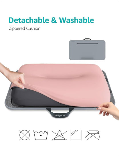 Istudyniture Lap Desk | Portable Laptop Desk & Stand – Fits Up to 17 inch – Washable Cushion, Built-in Phone Holder – for Bed, Couch, Sofa, Floor – Writing, Reading, Home Office – Large, Pink - Image 2