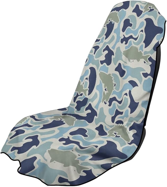 SEANATIVE Fish Camo Car Seat Cover Sweat Towel with Storage Bag for Front Seats in Cars, Trucks, SUVs – Universal Seat Liner, Easy Install, Washable, Breathable Fabric by SEANATIVE