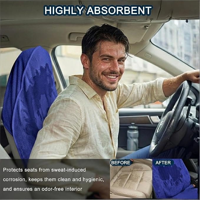 Car Seat Towel Cover, 2pcs Universal Front Seat Protector for Cars, SUVs and Trucks, Sweat Towel Car Seat Cover for Gym, Yoga, Swimming, Pets and Family Travel, Blue - Image 2