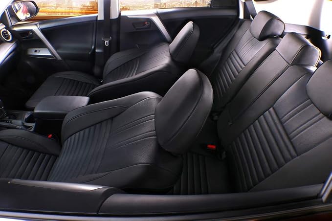 EKR Rav4 Seat Covers Custom Fit for Toyota Rav4 LE(NOT for Hybrid) 2013 2014 2015 2016 2017 2018,Leather Car Seat Cover for Trucks SUV Full Set,Faux Leather(Black) - Image 6
