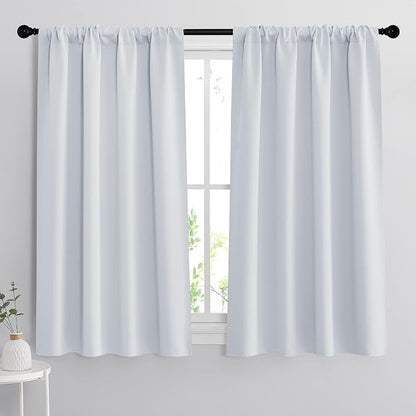 RYB HOME Small Window Curtains 45 inches Length for Kitchen Cafe Bathroom | Room Darkening Curtains & Drapes, Energy Saving, Thermal Insulated, For Kids Bedroom, W42 x L45, Greyish White, 2 Panels by RYBHOME