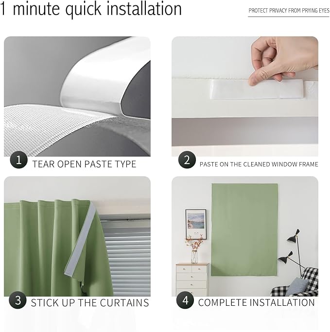 Portable Light Blocking Curtains Self-Stick Design, Removable Adhesive Window Shades for Apartment Office, 71" W x 84" L, Sage Green, 1 Panel - Image 4