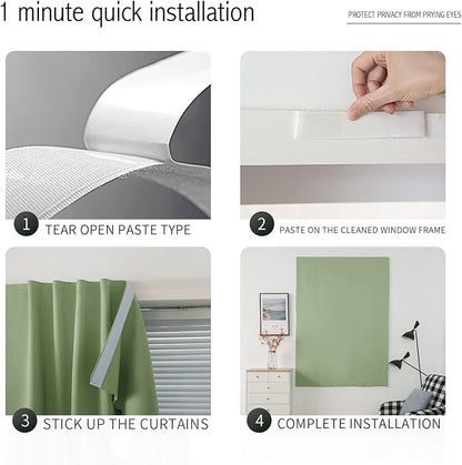 Magic Tape Blackout Curtains for Bedroom No Drillng Self Adhesive Curtains No Rod Small Window, 47" W X 96" L, Sage Green, 1 Panel - Image 4