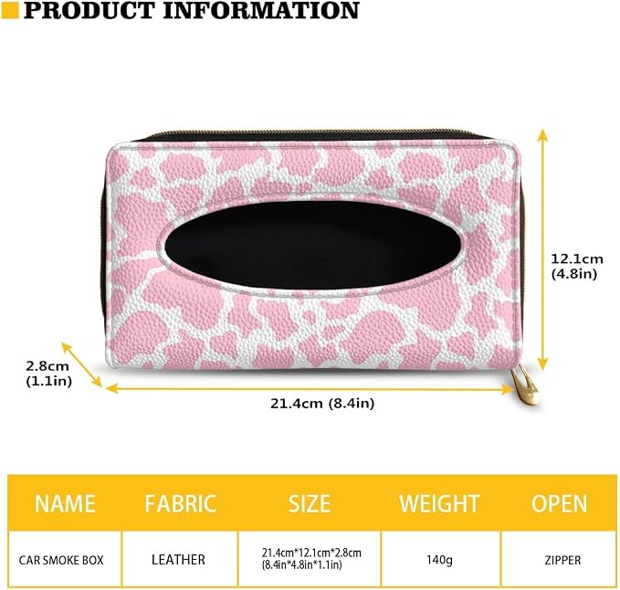 Biyejit 2 Pack Car Tissue Holder, Pink Cow Print Hanging Napkin Case, PU Leather Tissue Box for Car Sun Visor, Backseat for Car Decor - Image 7