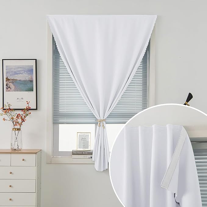 self Adhesive Curtains Portable Blackout Curtain Simple and Easy to Install Bedroom Window Thermal Lnsulated Kitchen Room Darkening Black Small Drapes, 35" W X 71" L, White, 1 Panel - Image 2