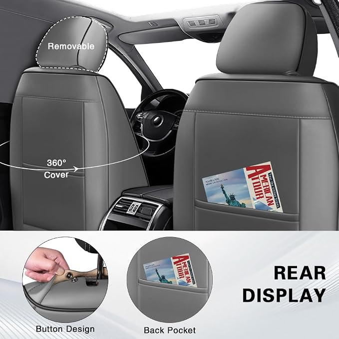 Fit for Toyota Tundra Seat Covers 2001-2026,Napp Leather, 360° Full Protection, Thick Padding & Memory Foam, Waterproof & Stain-Resistant Car Seat Covers(2 Seat,Gray&Black) - Image 3