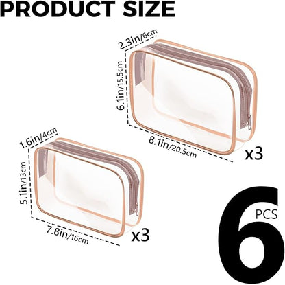 AURUZA 6 Pack Travel Toiletry Bag, Clear Makeup Bag, TSA Approved Cosmetic Bag with Zipper, Clear Organizer Carry on Bag for Women, PVC Cosmetic Pouch (Rose Pink, 6 Packs) - Image 2