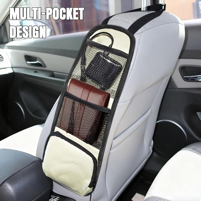Car Seat Side Storage Pocket, Car Seat Organizer Hanging Bag (1, Beige) - Image 3