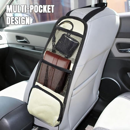 Car Seat Side Storage Pocket, Car Seat Organizer Hanging Bag (1, Beige) - Image 3