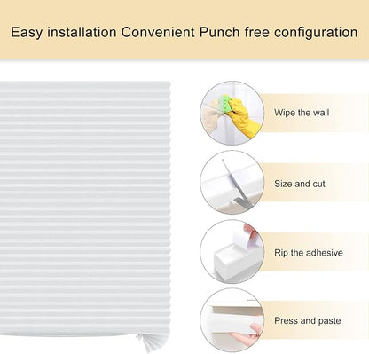Window Blinds Cordless No Drill Cut to Size Clip On Stick On Self Adhesive Temporary Blinds Pleated Paper Blinds for Windows Doors Shades for Home Nursery Bedroom Kitchen Bathroom | Non-Woven, Light Filtering, Easy Install, Self Adhesive, Pleated Windo... - Image 3