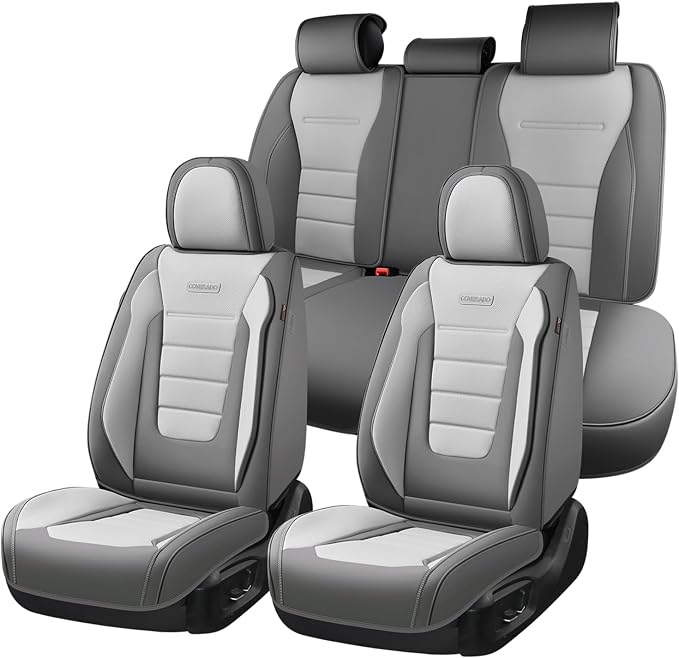 Coverado Car Seat Covers Full Set, Nappa Leather Seat Covers for Cars, Car Seat Protector Car Seat Cushion, Front and Back Seat Protectors Cushions Universal Fit for Most Cars (Gray&Light Gray) by COVERADOAUTO