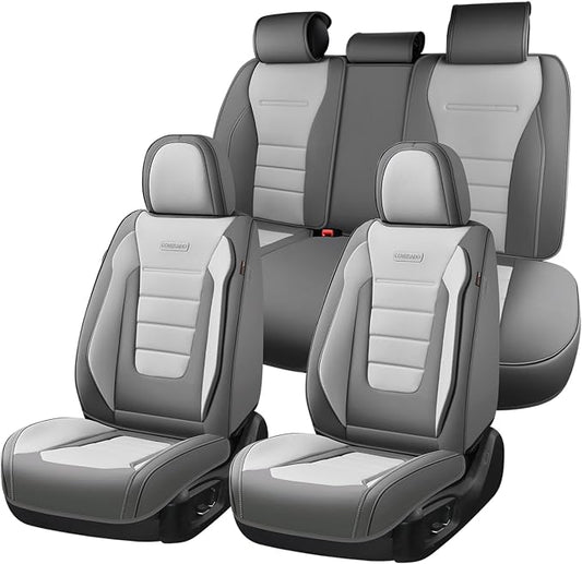 Coverado Car Seat Covers Full Set, Nappa Leather Seat Covers for Cars, Car Seat Protector Car Seat Cushion, Front and Back Seat Protectors Cushions Universal Fit for Most Cars (Gray&Light Gray) by COVERADOAUTO