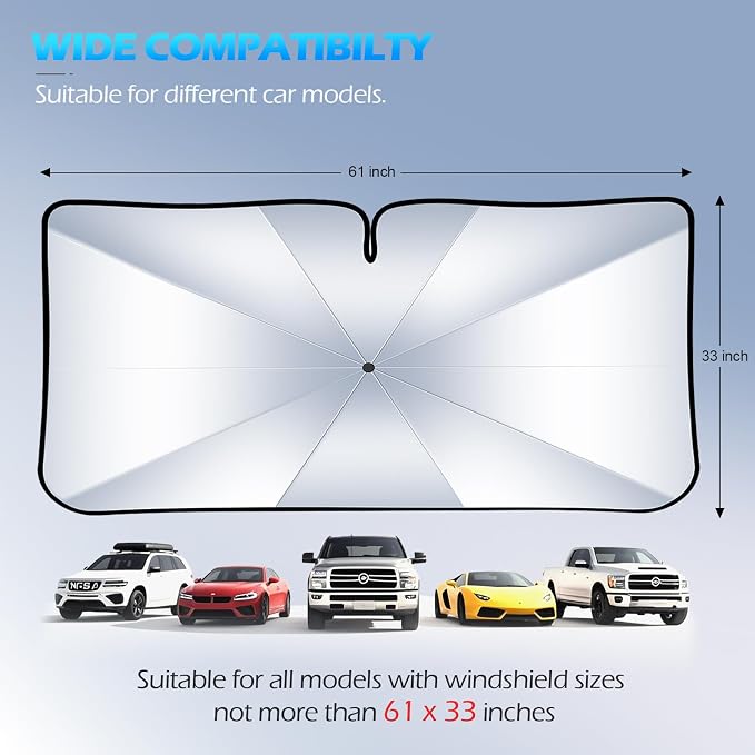 [2026 Upgrade] FLORICH Windshield Sunshade Umbrella Foldable Car Windshield Sun Shade Cover, [Nano-Ice-Crystal Coatings] Protect Interior from from UV Keep Car Cooler Medium(55" L x 32" W) - Image 5
