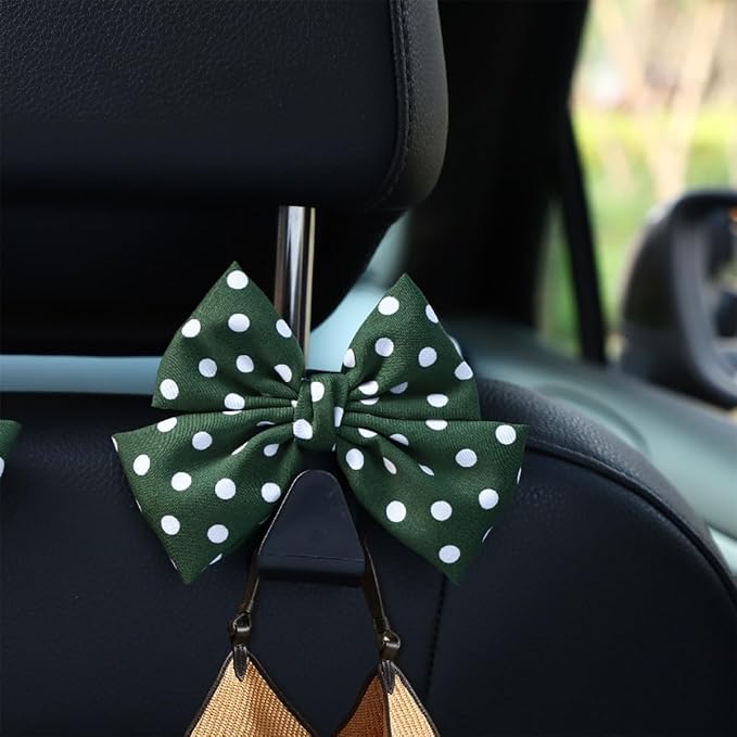 Mandark 2PCS Bow Car Headrest Hooks for Bags, Green/Polka Dot | PVC construction, clip-on installation keeps items off the floor, fits most cars, SUVs, and trucks, car interior accessories - Image 6