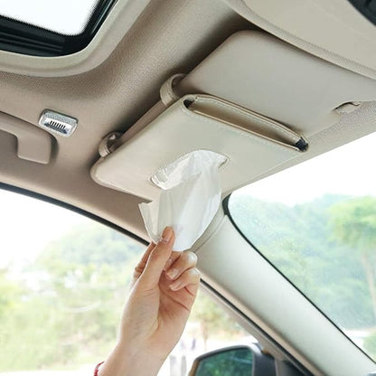 Car Tissue Holder with 7 Refill, Car Tissues Box, Tissue Napkin Refill | Leather Tissue Dispenser for Car Visor Beige, One Tissue Holder and 7 Bags of Tissues Filler Beige - Image 2