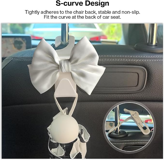 2-Pack Car Seat Headrest Hooks, Handbag Hangers, White silk | Storage organizer for handbags, clothes, coats and grocery bags; practical interior accessory for most cars and SUVs - Image 2