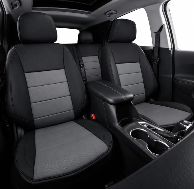 coverdream Car Seat Covers for 2024-2026 Hyundai Santa Fe,7 Seats Full Set | For 2024-2026 SE, SEL, XRT& Hybrid SEL, 2nd-Row 40/60 Split Seats W/Armrest, Faux Leather (Black/Gray) - Image 3