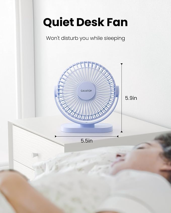 Gaiatop USB Desk Fan, 5.5 Inch Quiet 3 Speeds Small Portable Fan Blue | USB Powered, 5ft Cable, Mini Personal Desktop Table Fans, Powerful Cooling for Home, Office, Travel, Car, Indoor, Outdoor - Image 4
