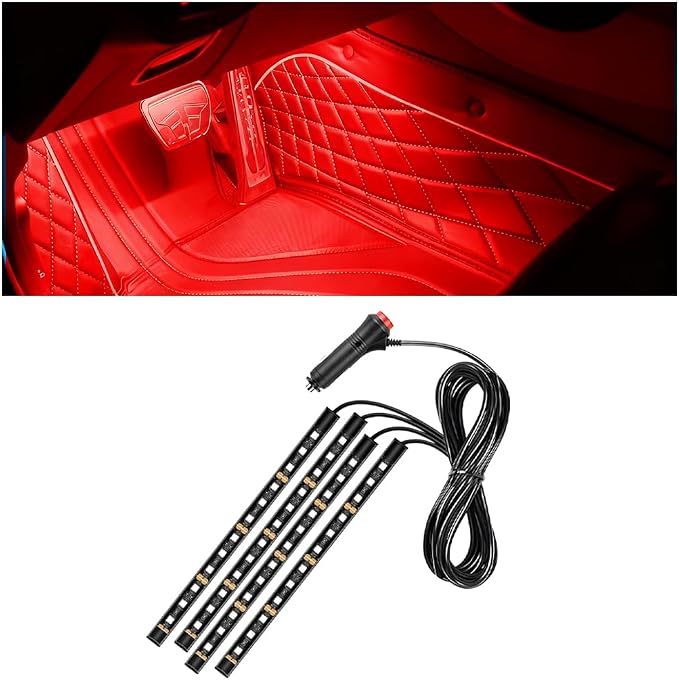 Car LED Strip Light, 12V 48 LED Vehicle Under Dash Neon Ambient Night Decor Lamp with Cigarette Lighter Plug, Automotive Interior Lighting Accessories, Universal for SUV Truck Sedan (Red) by Ywdiml