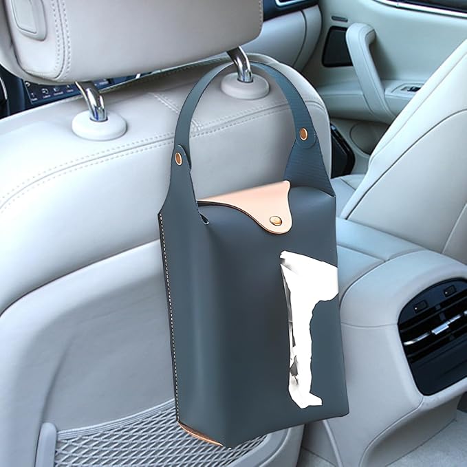 Car Tissue Holder, Large Car Headrest Hanging Tissue Box Cover, PU Leather Auto Napkin Holder, Universal Vehicle Backseat Paper Organizer for Cars Sun Visor (Blue) by Unknown