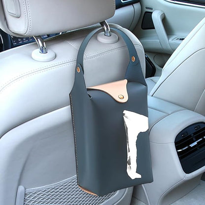 Car Tissue Holder, Large Car Headrest Hanging Tissue Box Cover, PU Leather Auto Napkin Holder, Universal Vehicle Backseat Paper Organizer for Cars Sun Visor (Blue) by Unknown
